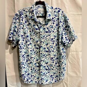 Porter & Ash linen short sleeve button down shirt size XL bright blues men’s